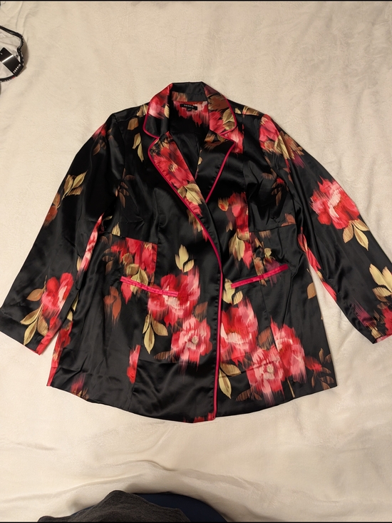 torrid Jackets & Blazers - torrid Black Satin Blazer with Red Floral Print